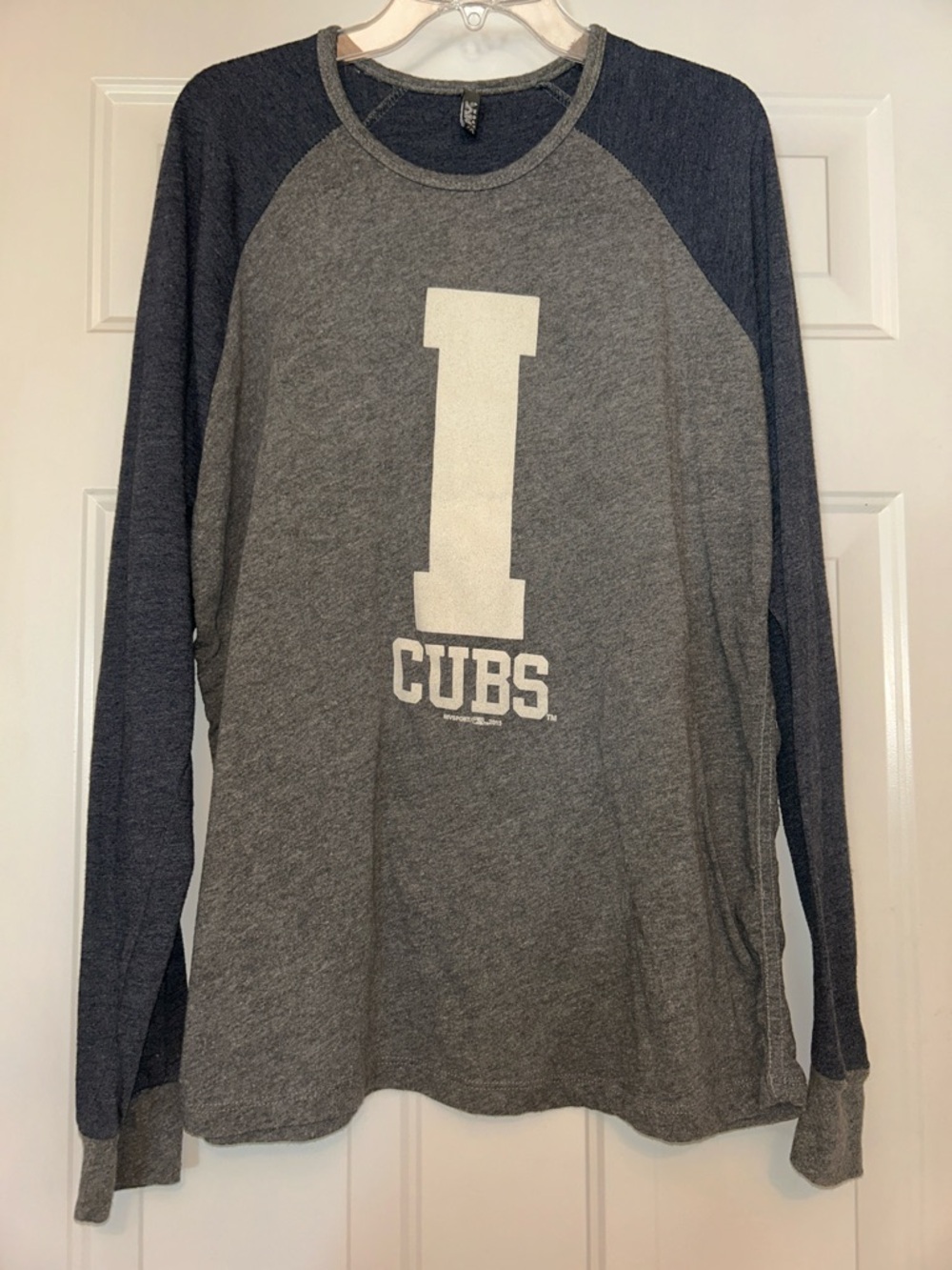 Iowa Cubs Raglan LS Jersey Men’s Tee 2XL Gray Blue Baseball Sporty Casual Cotton